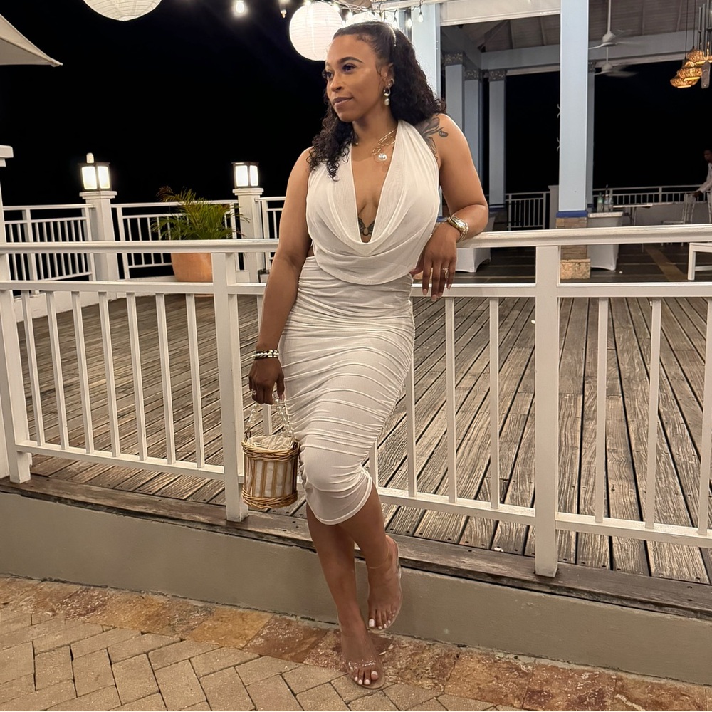 White Rouched Halter Dress - Picture 4 of 4